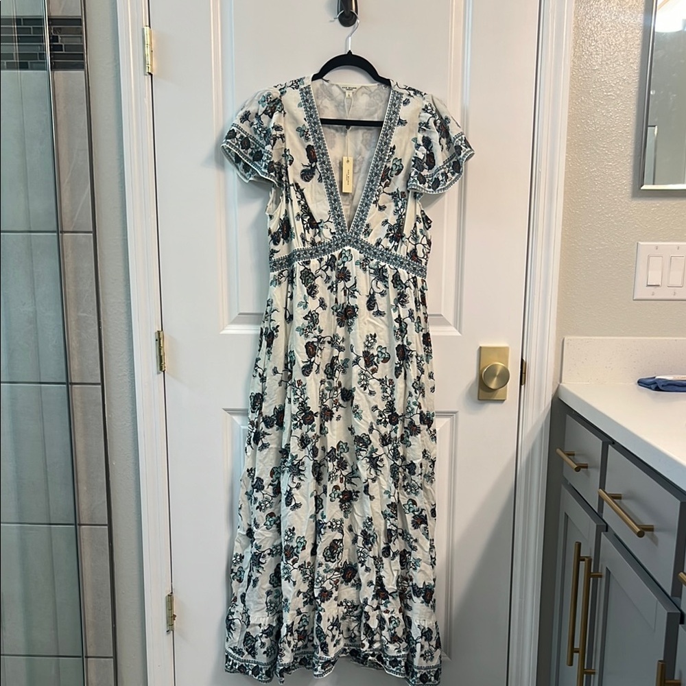 Max Studio Blue Flutter Sleeve Maxi Dress for Weddings